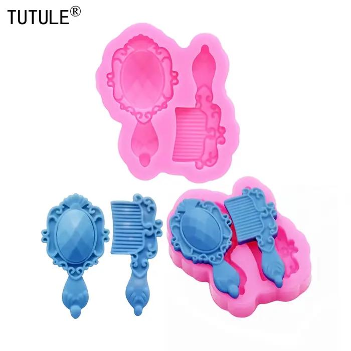 Miroir de maquillage peigne liquide Fondant gâteau silicone moule cuisson chocolat décoration outils bijoux à bricoler soi-même polymère argile silicone moule