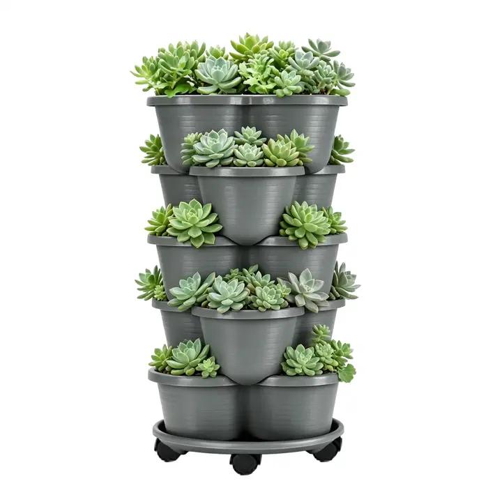 Jardinière empilable à 5 niveaux avec roulettes pour jardin, terrasse, serre et intérieur