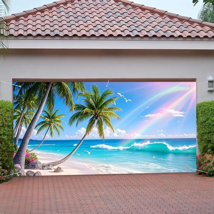 1 pièce, porte de garage en palmier de plage tropicale, adaptée à l'extérieur, au garage et à la décoration de fond de style commercial