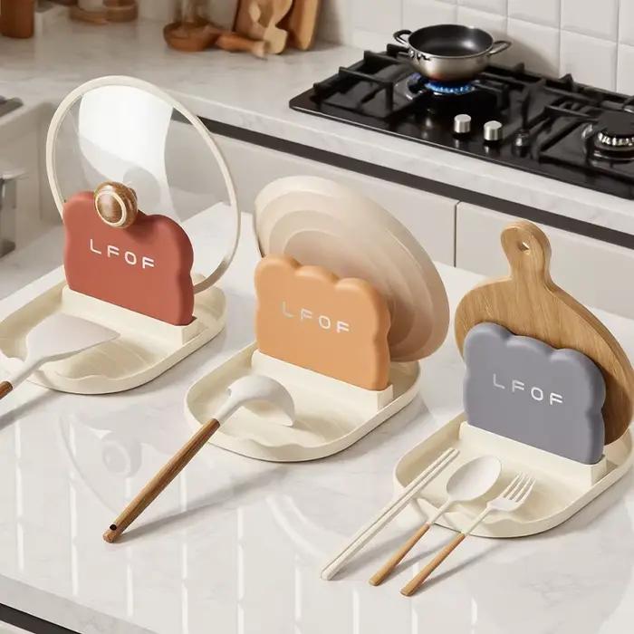 Support de couvercle de Pot ours de cuisine, support de rangement de cuillère et fourchette de Style comptoir, support de rangement de spatule domestique, peut drire l'eau