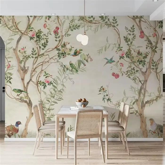 Papier peint personnalisé moderne minimaliste avec feuilles jaunes et vertes, pour murs de chambre à coucher, papier peint mural 3D, décoration de fond de maison