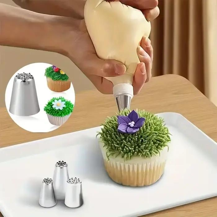 Ensemble de décoration de gâteaux en acier inoxydable, 3 pièces, pointes de glaçage sans couture et buses de tuyauterie d'herbe, idéales pour la décoration de gâteaux à faire soi-même, fournitures de