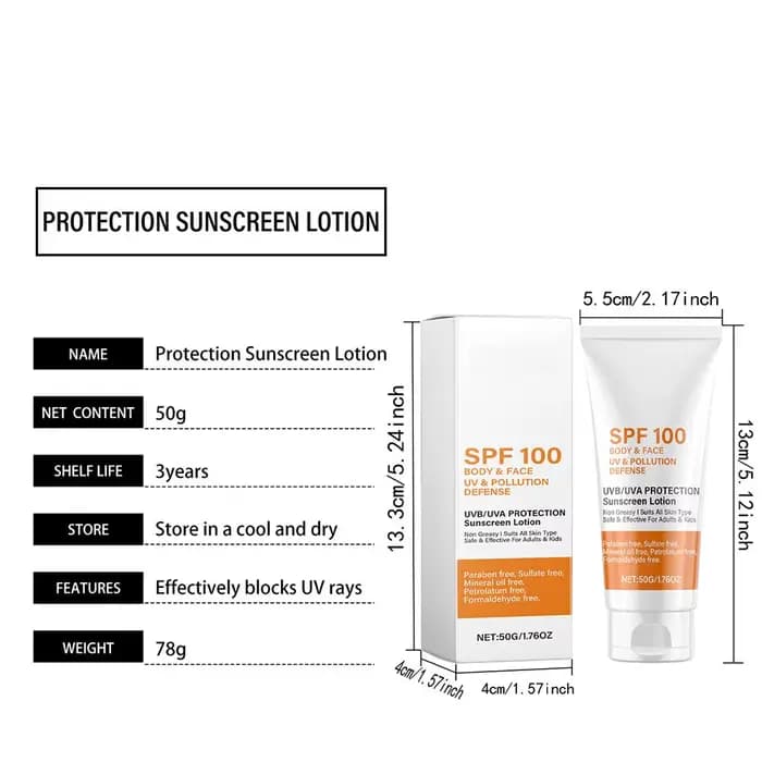 Lotion solaire SPF100 pour le visage et le corps