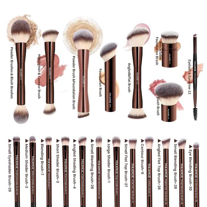 MAANGE 20 pièces/ensemble pinceaux de maquillage professionnels Double extrémité fond de teint correcteurs Blush ombres à paupières brosse pour mélange de poudre de crème liquide