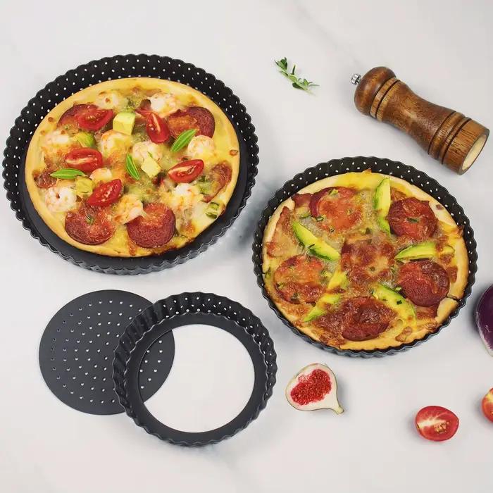 Poêle à Pizza antiadhésive en acier au carbone, 5/8/9 pouces, poêle à gâteau perforée, plateau de cuisson inférieur, outils de cuisson