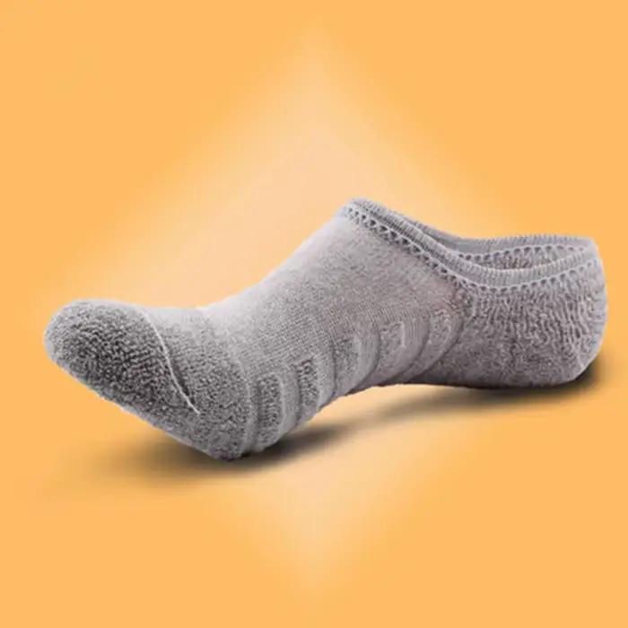5 paires/lot hommes mode serviette bas bateau chaussettes coton Sport sueur respire Silicone anti-dérapant Invisible chaussettes grande taille 41-45