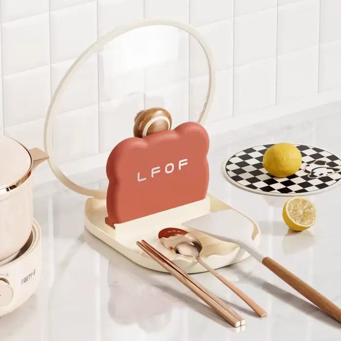 Support de couvercle de Pot ours de cuisine, support de rangement de cuillère et fourchette de Style comptoir, support de rangement de spatule domestique, peut drire l'eau