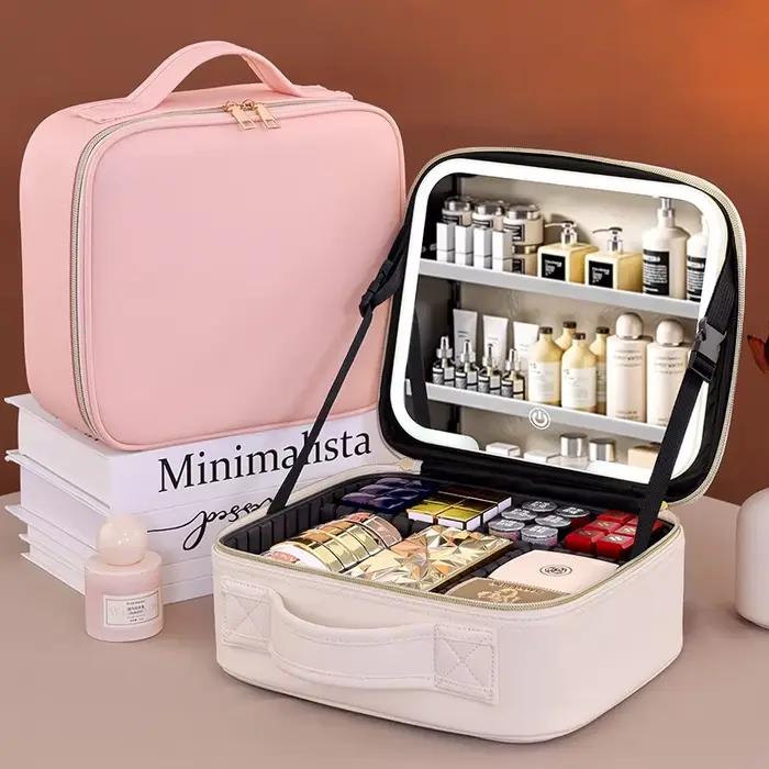 Trousse à cosmétiques de voyage LED avec lumière et miroir