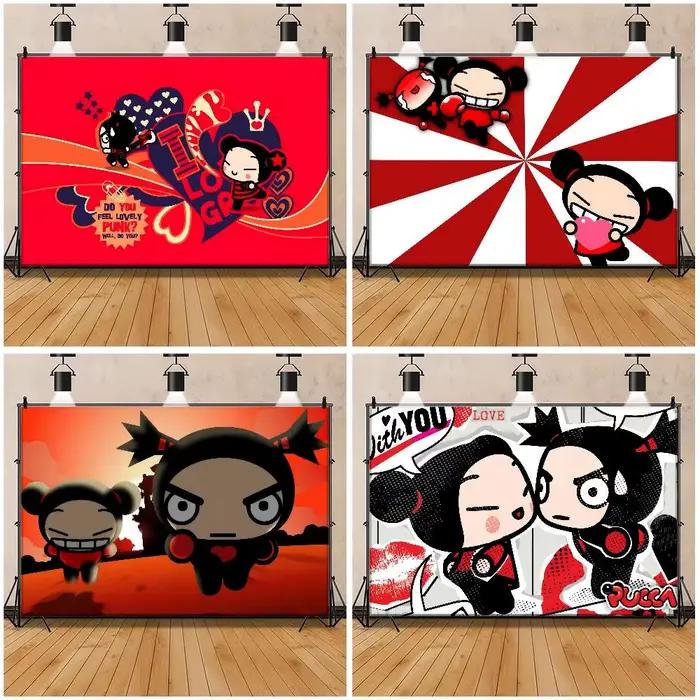 Toile de fond de décoration pour bannière, toile de fond de photographie de fête, série d'animation populaire P-Pucca