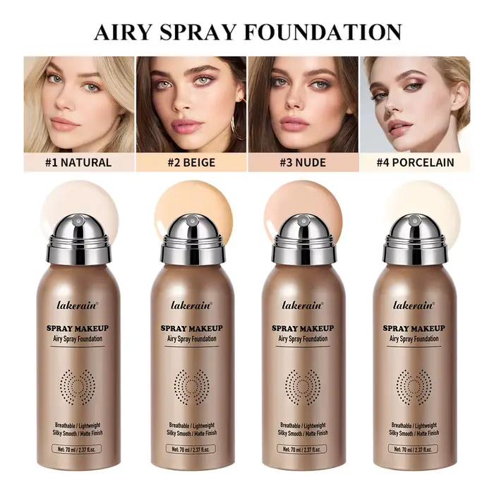 Fond de Teint en Spray 70ml Effet Airbrush Magique Brume Soyeuse Légère Longue Durée Contrôle du Sébum Couvrance Mate Fini Lisse Cosmétique