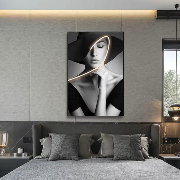 Personnages noirs et blancs, simplicité moderne, décoration murale de fond de canapé, grand Foyer, chambre à coucher, peintures suspendues