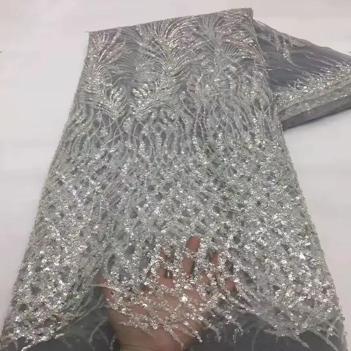 Robe de mariée blanche, accessoires de matériel pour robe de Cocktail, fond en maille, Tube perlé, tissu à paillettes brodé