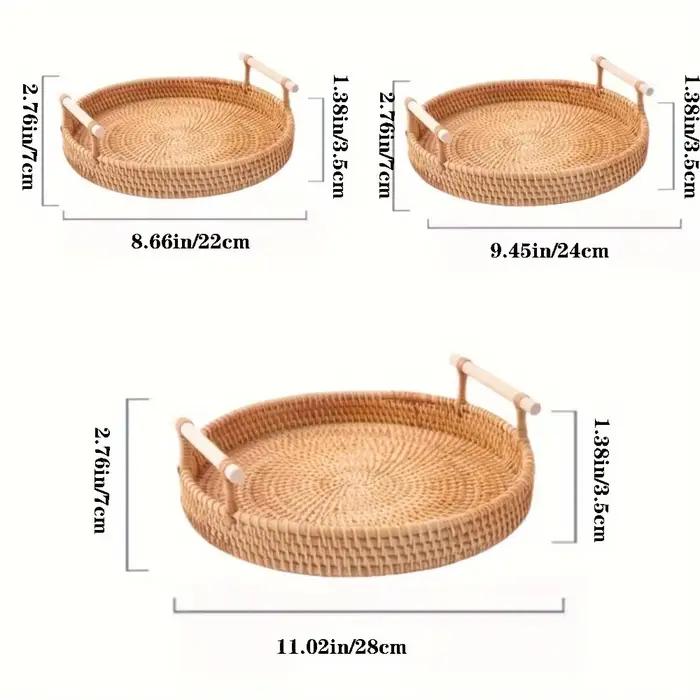 Panier en rotin naturel tissé à la main - Plateau de rangement de style campagnard pour la cuisine, la table à manger | Organisateur alimentaire et décoration d'intérieur écologiques