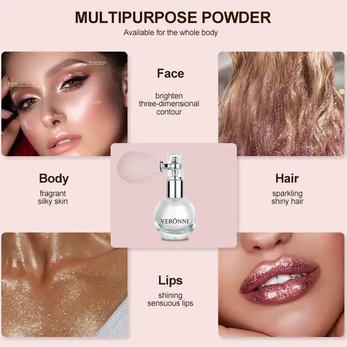 Poudre de pulvérisation scintillante diamant pour le corps, haute brillance, poudre de surbrillance, maquillage, adapté pour le visage et le corps, la peau, les cheveux, les vêtements, les cosmétiques