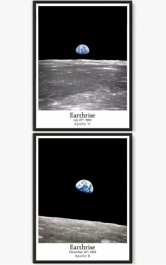 Impressions vintage Nasa Earthrise Photo, Apollo 8, Apollo 11, peinture sur toile spatiale, chambre d'enfant, salon, décoration de chambre à coucher
