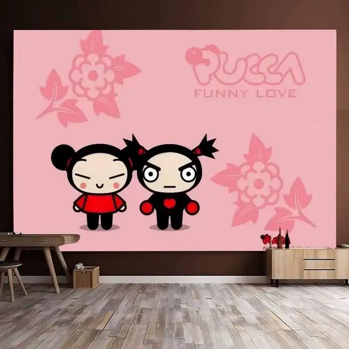 Toile de fond de décoration pour bannière, toile de fond de photographie de fête, série d'animation populaire P-Pucca