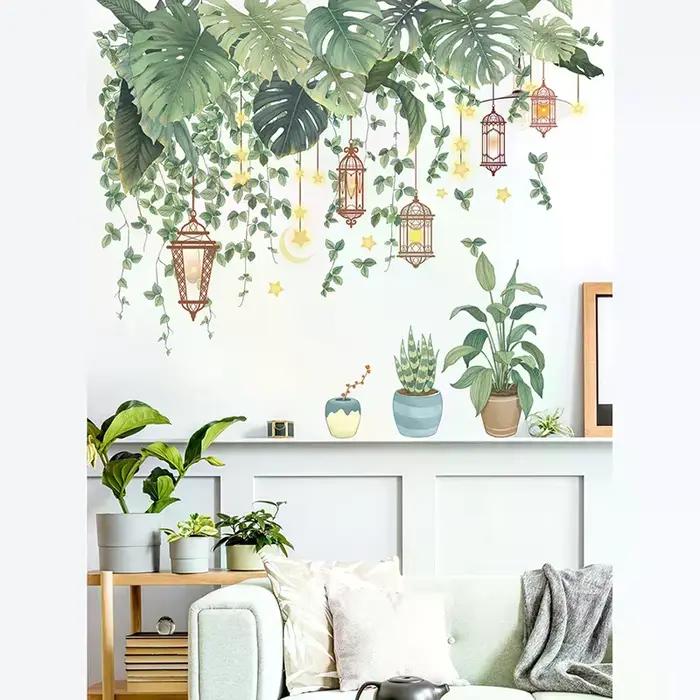 Autocollants muraux en vinyle décoratifs pour la maison, salon, plantes tropicales, papier peint DIY pour porte d'enfant
