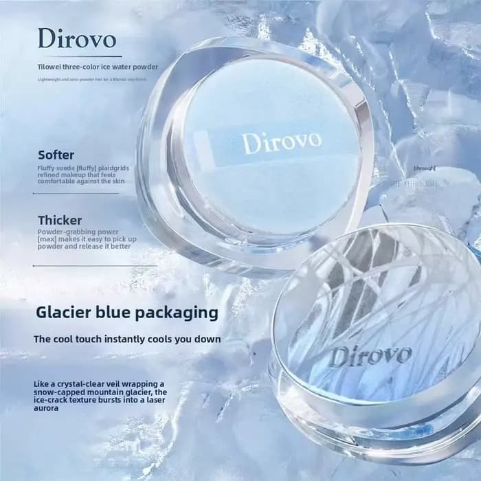 Dirovo 3 couleurs Glacier eau poudre libre contrôle de l'huile réglage de maquillage imperméable Invisible pores