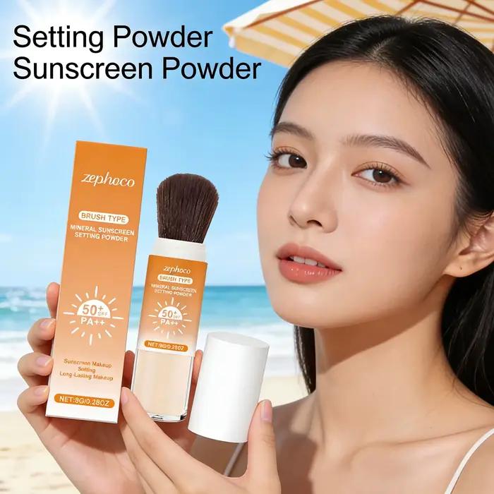 Poudre fixante solaire SPF 50+ Contrôle du sébum Longue tenue Fini mat Naturel Lisse Protection Respirante Maquillage Visage Extérieur