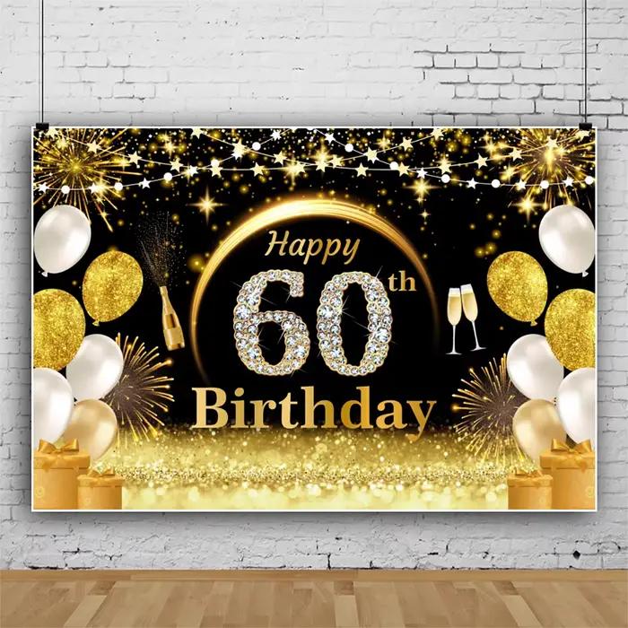 Adulte joyeux anniversaire photographie toile de fond or paillettes ballon 18 21 30 40 50 60 70th anniversaire fête personnaliser Photo fond