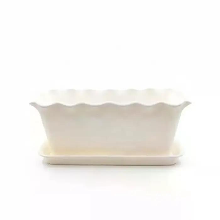 Jardinière rectangulaire à bords ondulés avec soucoupe, épaisse, durable, résistante aux UV, idéale pour balcon, patio, jardinage de fleurs et d'herbes, maison