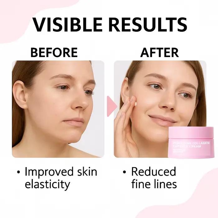 Crème en capsules de collagène rose PDRN hydratante légère pour homme et femme nourrissante et raffermissante pour le teint équilibré et éclatant