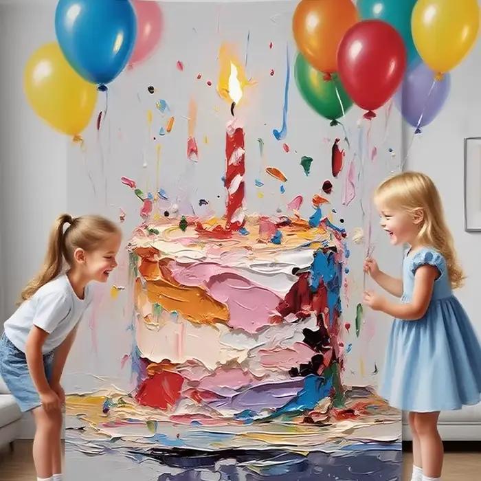 Peinture à l'huile colorée, tissu de fond de gâteau d'anniversaire super grand, décor de fête d'anniversaire, arrangement de scène pour garçons et filles