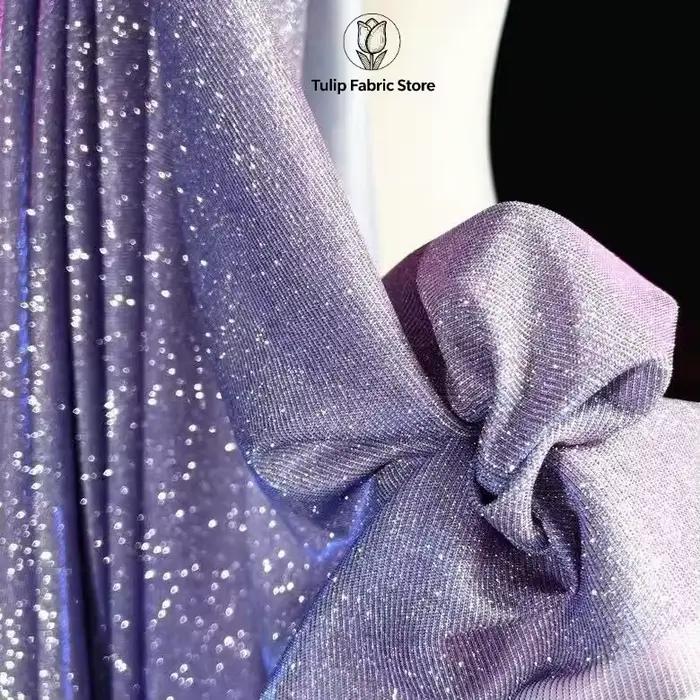 Tissu tricoté scintillant effet ciel étoilé laser, tissu élastique pour arrangements DIY, tissu de fond, tissu de couture pour robes
