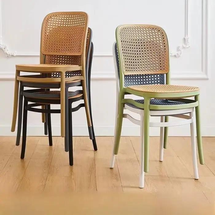 Chaise de salle à manger nordique en rotin, chaise à dossier de maquillage, pour l'extérieur, la maison, empilable, respirante, meubles de salle à manger, Design creux