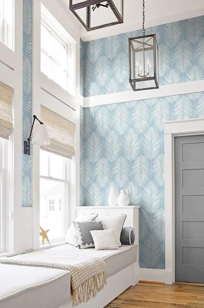 Papier peint auto-adhésif Boho à feuilles bleu clair, papier de Contact amovible pour armoires, tiroirs, chambre à coucher