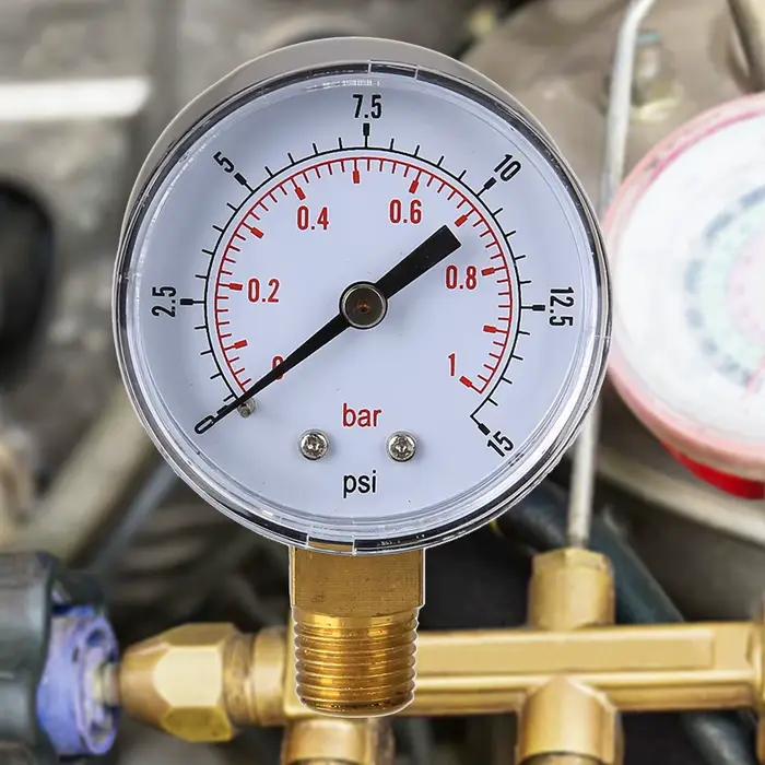 Manomètre Basse Pression pour Carburant et Air Hydraulique, 50mm, 0/15 PSI, 0/1 Bar, 1/4 Béventuelles T