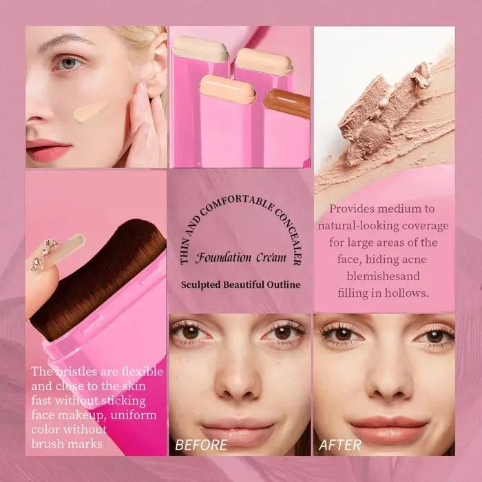 BARVENA gomme fond de teint bâton hydratant haute correcteur Base maquillage brosse intégrée effet
