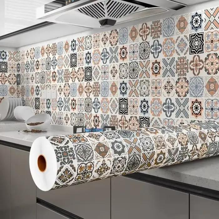 Carrelage 3D étanche armoire papier peint décor à la maison meubles vinyle mur auto-adhésif PVC papier peint armoires de cuisine porte autocollant