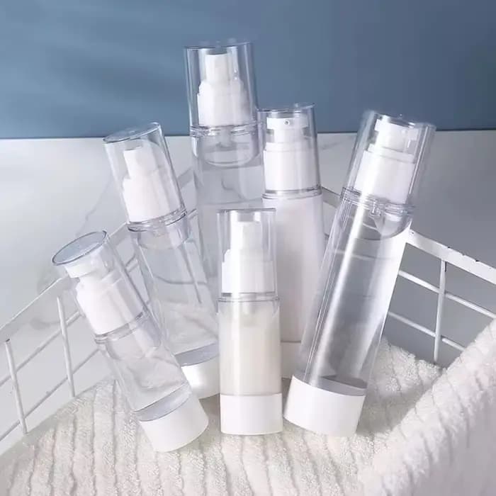 Bouteille à pompe transparente sans air pour crème cosmétique