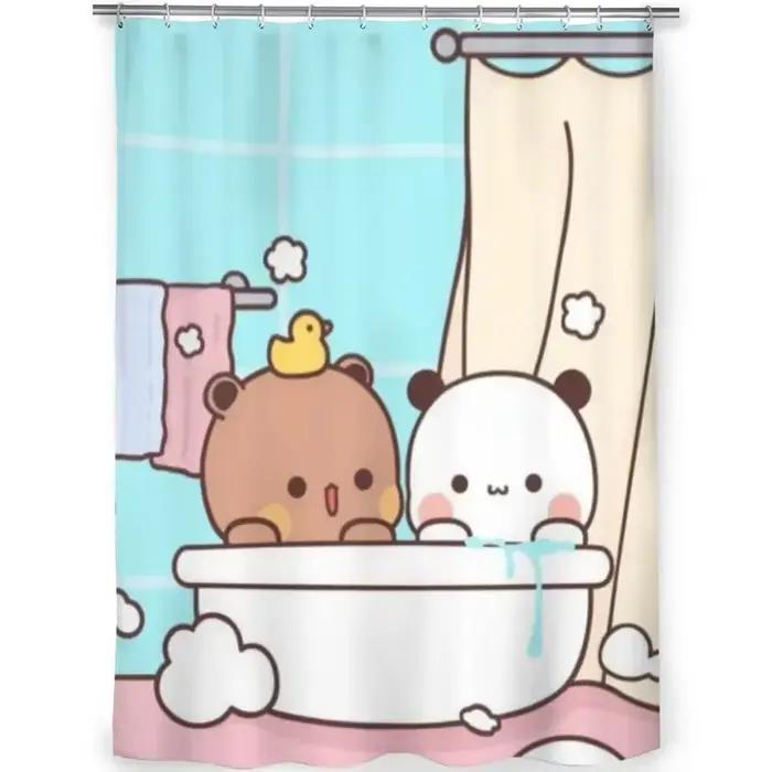PO01 Rideau de douche salle de bain ours mignon Pnada Bubu Dudu décor articles ménagers modernes rideau de salle de bain cadeau de remise des diplômes Festival