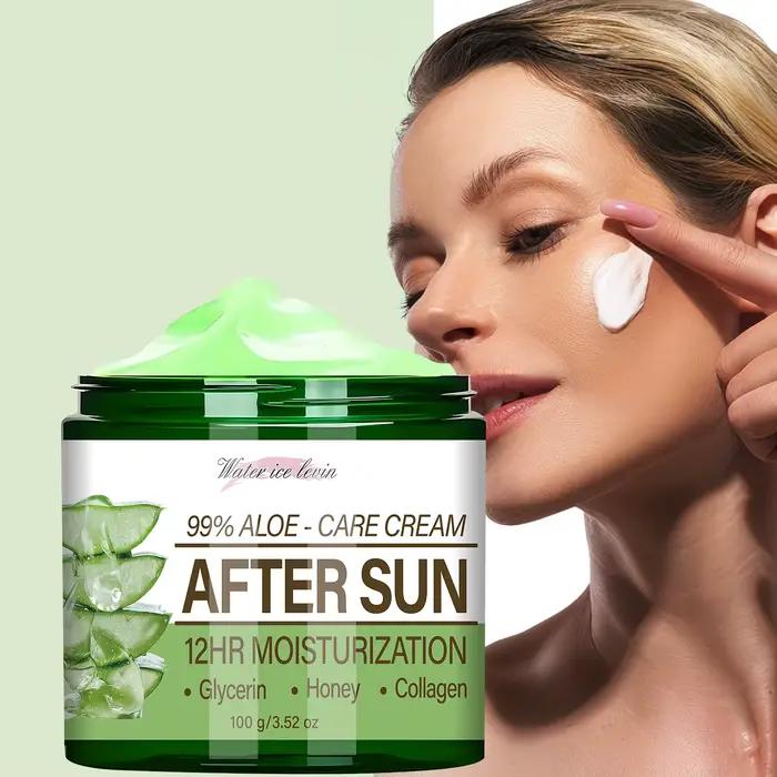Crème Après-Soleil 99% Aloe Vera avec Collagène, Soin Hydratant et Apaisant 12H