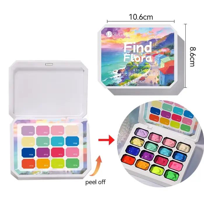 UR SUGAR 4 en 1, 16 couleurs, gel de peinture pour dégradé, estampage, dessin de motifs, UV/LED, palette de gel pour dégradé
