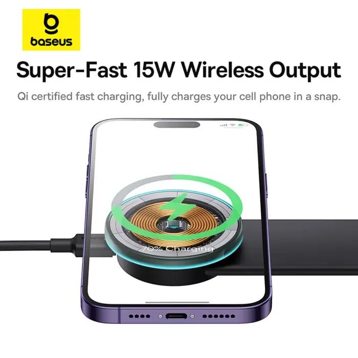 Baseus support de téléphone magnétique pour voiture 15W chargeur sans fil support de téléphone de voiture pliable pour iPhone 12-17 support tableau de bord Console centrale