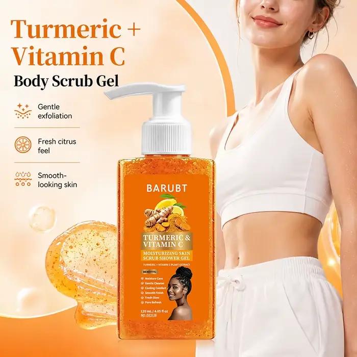 Gel douche hydratant au curcuma et à la vitamine C, gel douche exfoliant et lissant, fini gommant doux, parfum naturel rafraîchissant