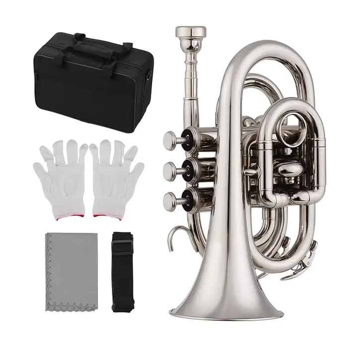 Muslady trompette Mini trompette Bb plat en laiton matériel Instrument à vent avec embout gants chiffon de nettoyage étui de transport