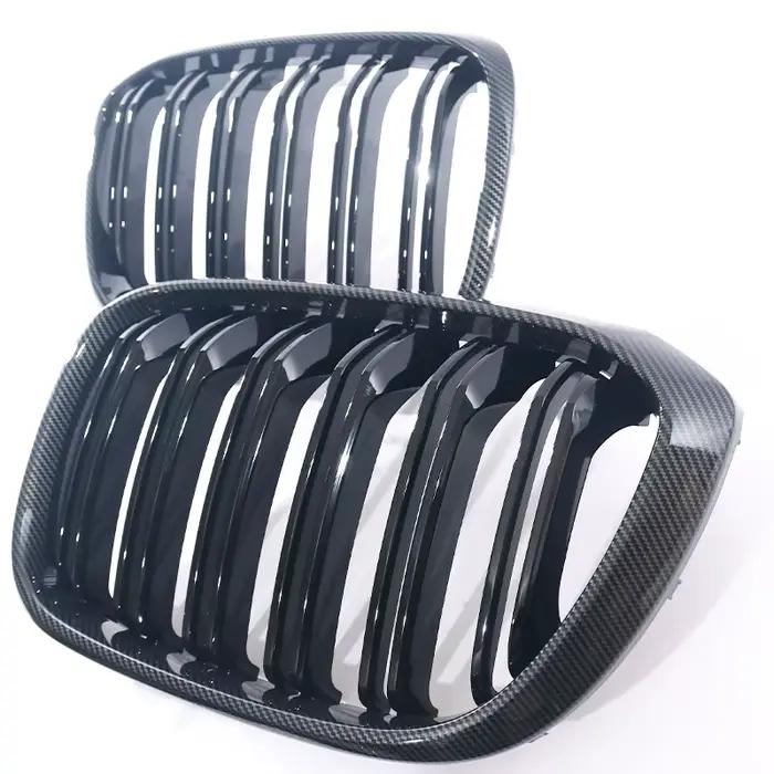 Grilles de remplacement pour BMW G01 X3 G02 X4 2018-2022, aspect fibre de carbone, noir brillant, simple ou double, pour calandre avant.