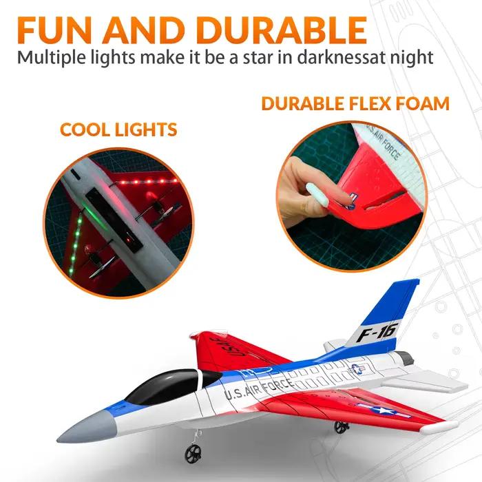 Avion de html F16 Falcon 2.4G 2CH RC avec Lumières Cool, Jouets en Mousse, Cadeaux pour Garçons