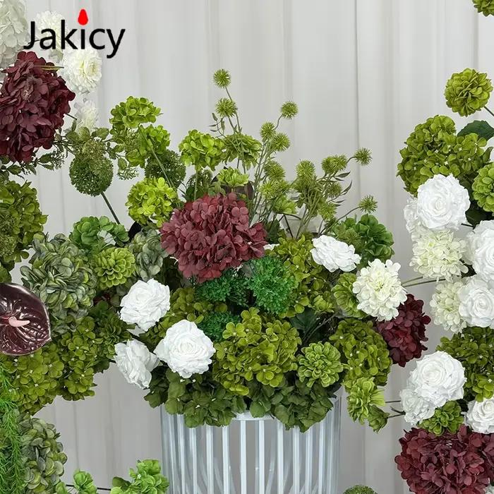 Décor de panneau KT pour arrière-plan de mariage, arrangements de fleurs en soie, plantes vertes Mori, hortensia, passerelle, rangée florale, accessoires pour événements de Banquet