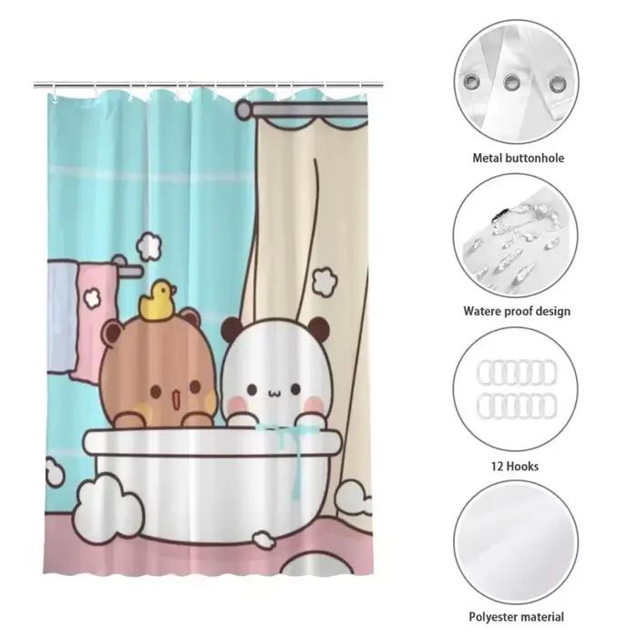 PO01 Rideau de douche salle de bain ours mignon Pnada Bubu Dudu décor articles ménagers modernes rideau de salle de bain cadeau de remise des diplômes Festival