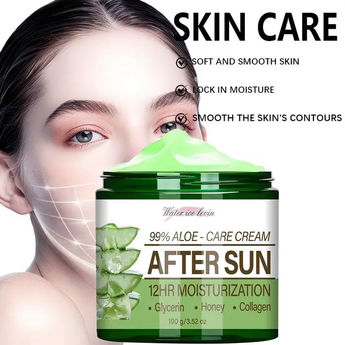 Crème Après-Soleil 99% Aloe Vera avec Collagène, Soin Hydratant et Apaisant 12H