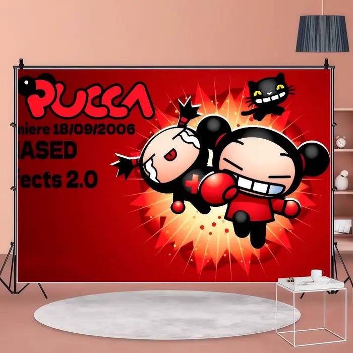 Toile de fond de décoration pour bannière, toile de fond de photographie de fête, série d'animation populaire P-Pucca