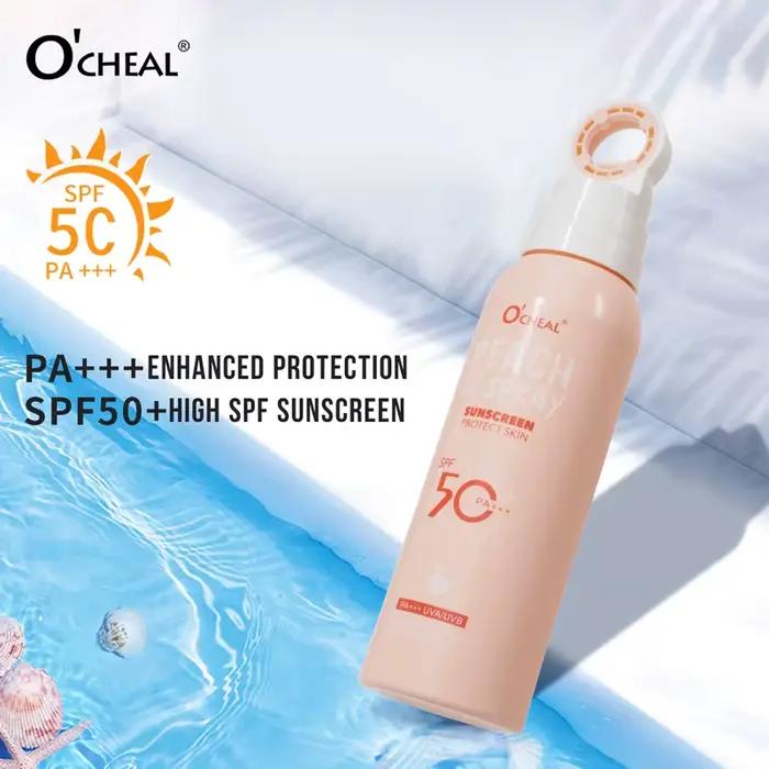 Spray solaire portable à la pêche spf50 pa+++ corps hydratant protection uv activités plein air femmes hommes
