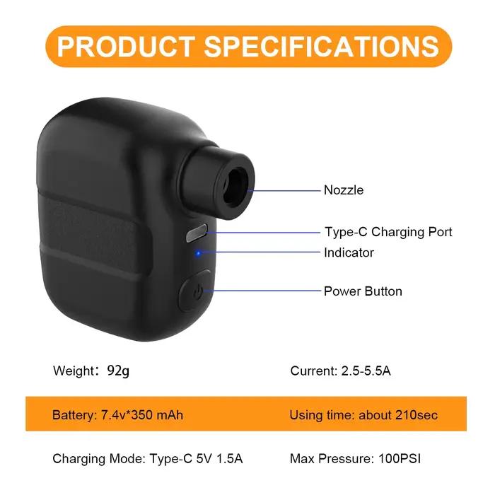 Mini pompe à vélo Portable, gonfleur d'air électrique Rechargeable 100PSI 5V, accessoires de vélo de Type C pour pneus de vélo Schrader Presta.