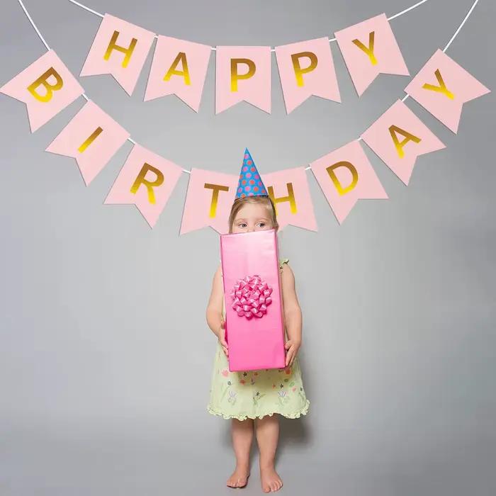 Bannière Joyeux Anniversaire Noir Blanc Rose Bleu pour Fête d'Anniversaire Garçon Fille, Décoration DIY, Fournitures pour Fond Photo de Fête à Domicile