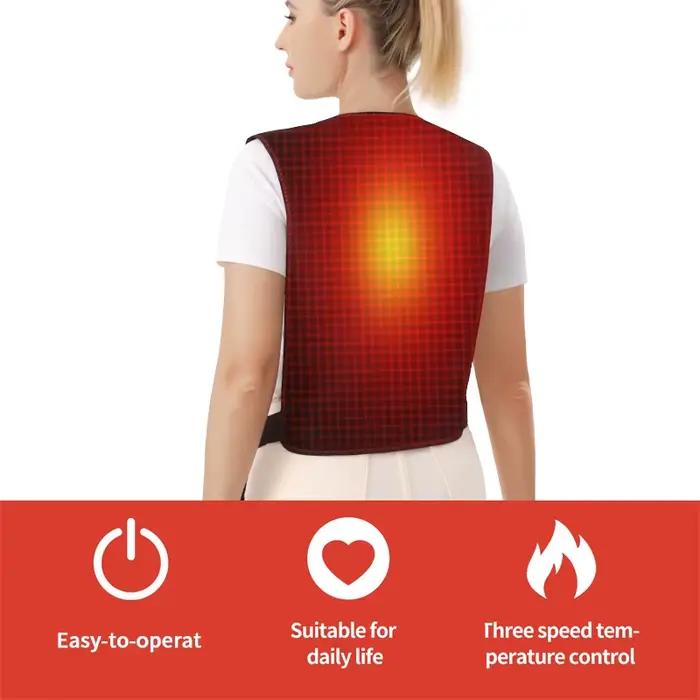 Gilet chauffant électrique enveloppant pour le dos – Chaleur intégrale pour l'hiver – Soulagement des douleurs dorsales – Maintien au chaud – Attelle dorsale